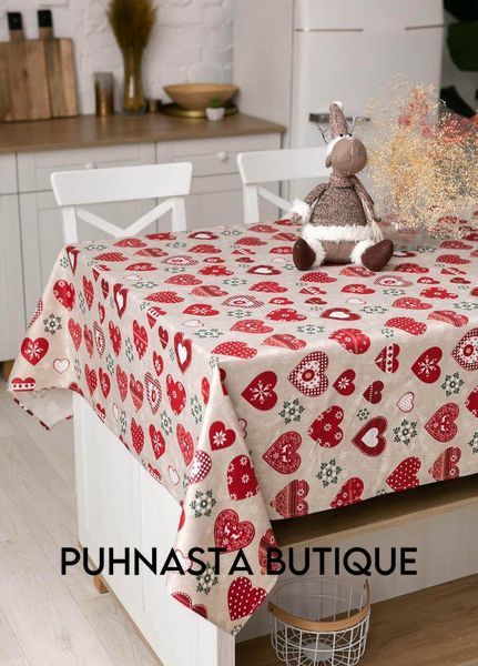 Скатертина з тефлоновим покриттям Homedec Серця (бежевий) (180х120 см) 54830 фото