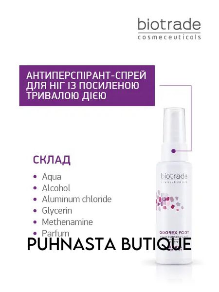 Спрей для ніг Biotrade Odorex Foot Antiperspirant Spray тривалої дії, 10 днів без поту та запаху, 40 мл 1143 фото