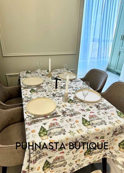 Скатертина з тефлоновим покриттям Homedec Новорічна подорож (180х120 см) 55798 фото