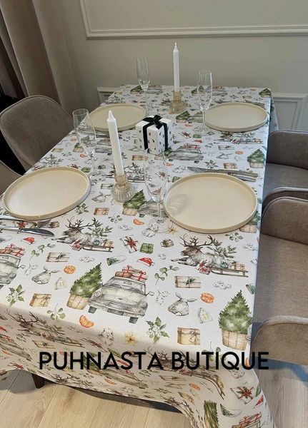 Скатертина з тефлоновим покриттям Homedec Новорічна подорож (180х120 см) 55798 фото
