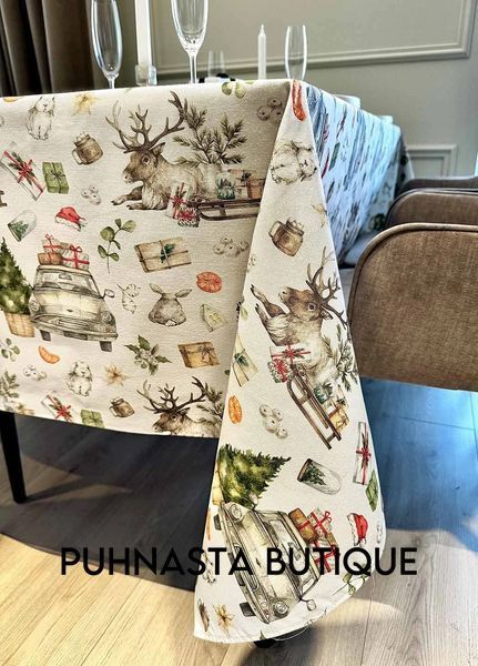 Скатертина з тефлоновим покриттям Homedec Новорічна подорож (180х120 см) 55798 фото