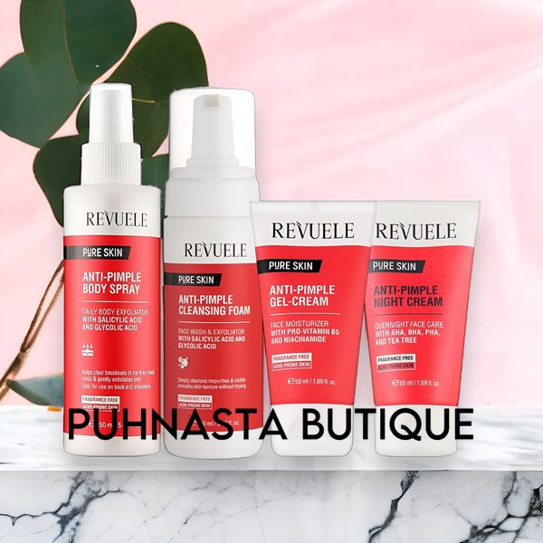 Набір для проблемної шкіри Revuele Pure Skin Anti-Pimple (пінка, крем-гель, крем нічний, спрей) 4317 фото