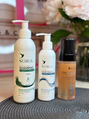 Набір для волосся від Soika для нормального типу волосся (шампунь, кондиціонер, пілінг) 4332 фото