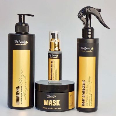 Набір для догляду за волоссям від Top Beauty з маслом аргани (шампунь, маска, олія, термозахист) 3044 фото